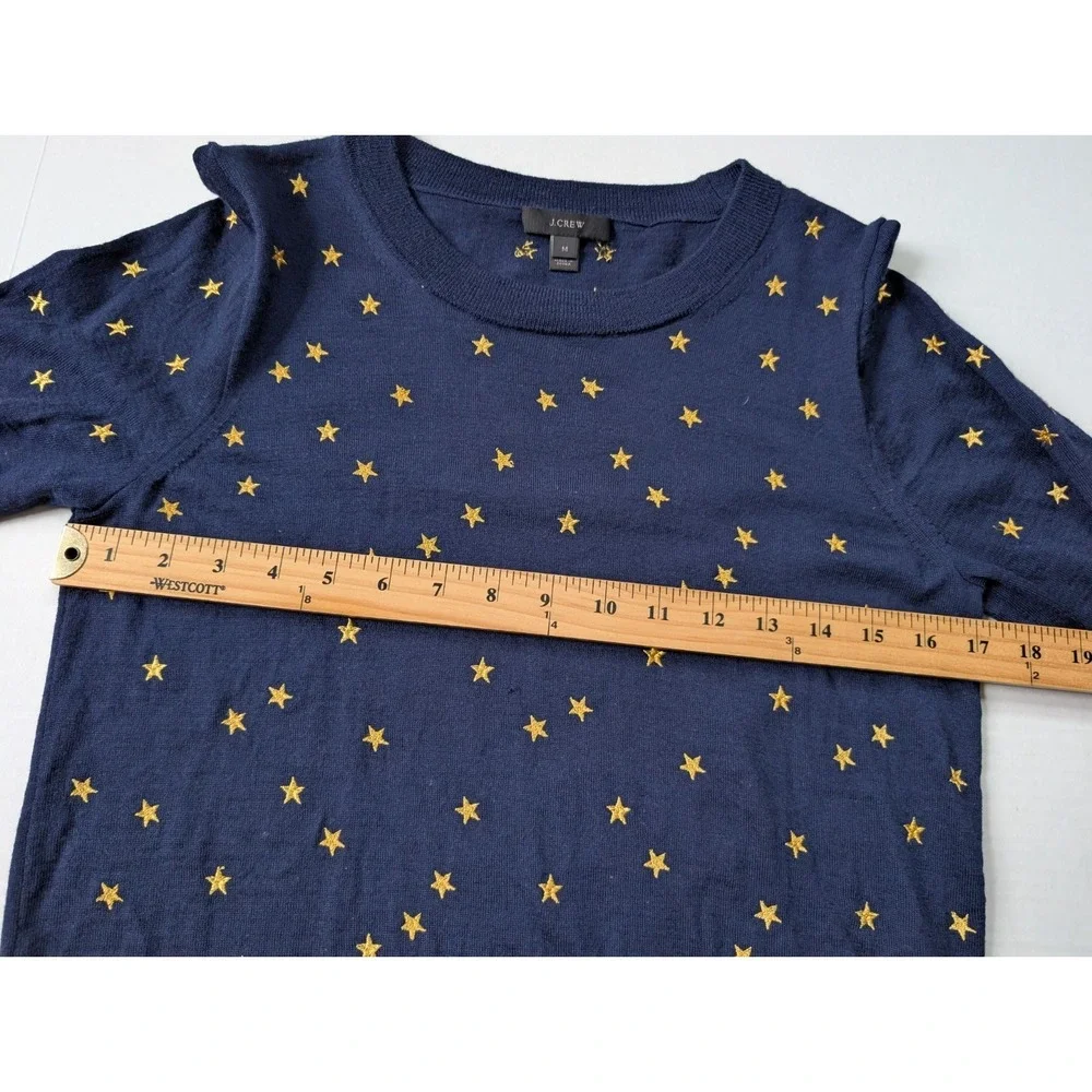J Crew Merino Wool Womens Sweater Medium Navy Blue Stars Long Sleeve - Picture 6 of 9